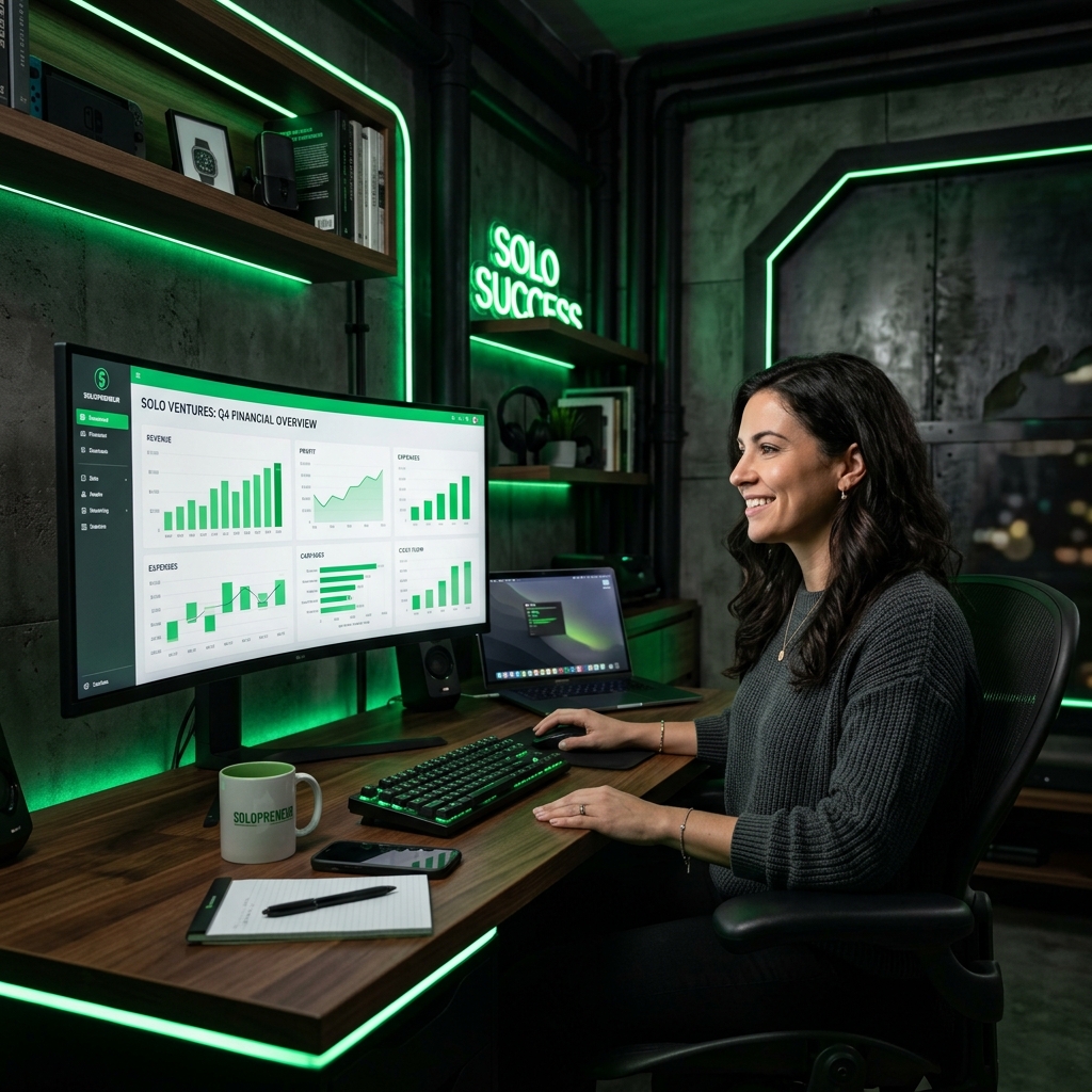 Confident solopreneur in a bunker office