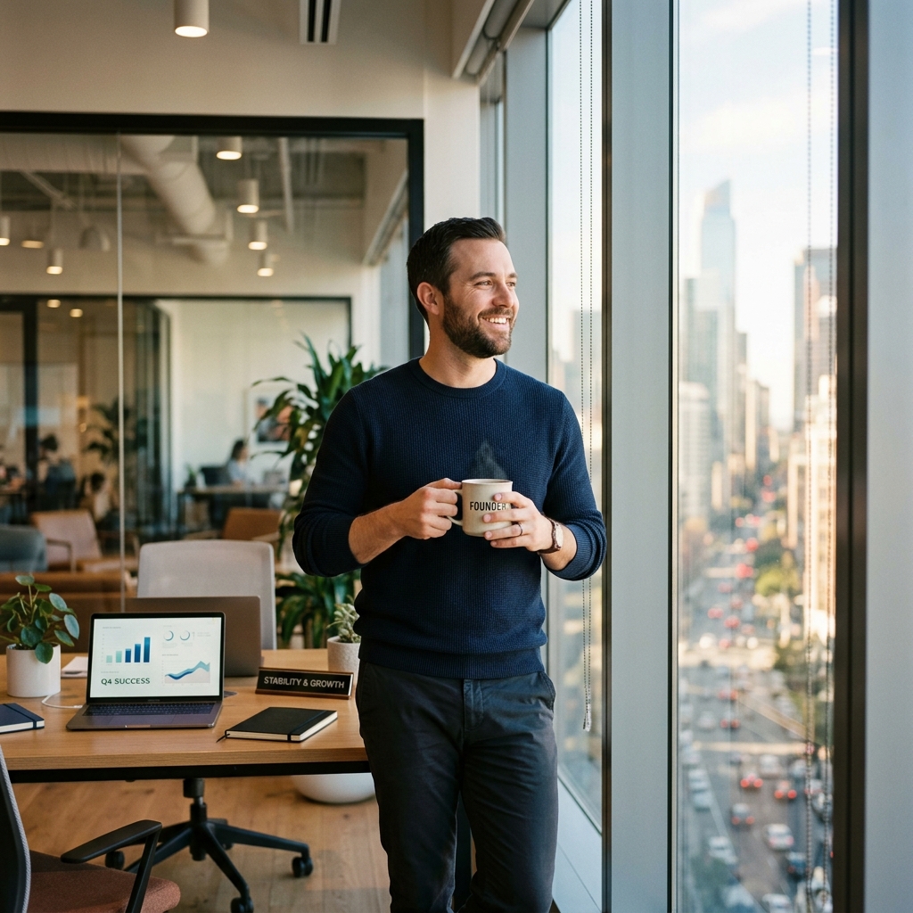 Relaxed entrepreneur enjoying peace of mind